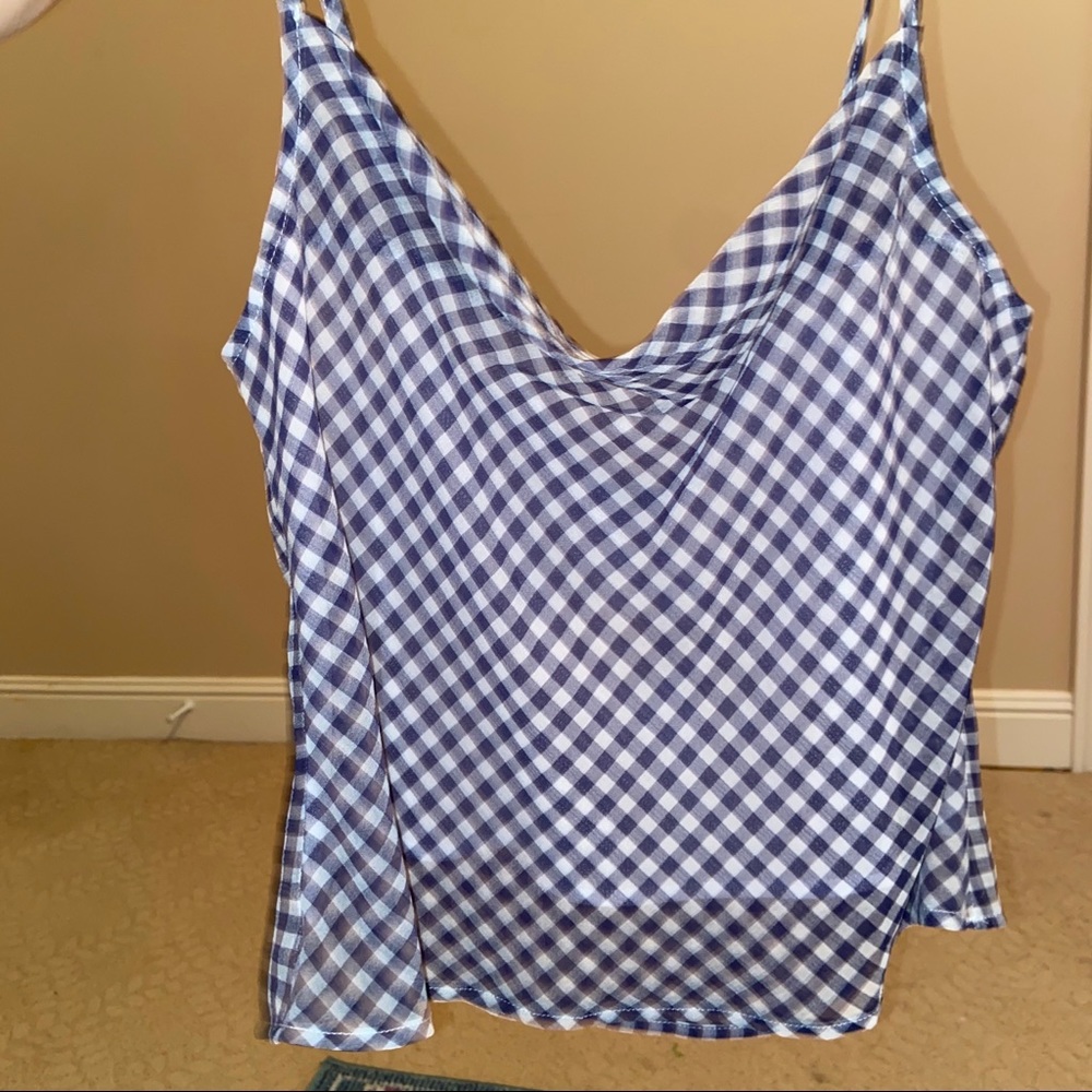 Gingham Navy Cowl Neck Cami